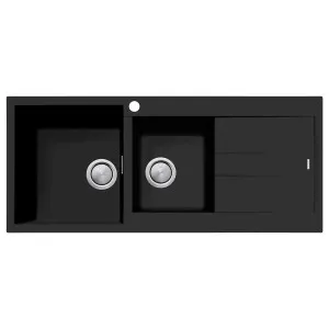 Oliveri Santorini 1 and 3/4 Bowl Topmount Sink with Right Hand Drainer Matte Black ST-MB1511-OF by Oliveri, a Kitchen Sinks for sale on Style Sourcebook