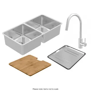 Abey Lago Double Bowl with Accessories and Pull Out Mixer Tap NL200T12 by Abey, a Kitchen Sinks for sale on Style Sourcebook
