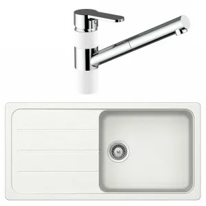 Abey Schock Single Sink with Armando Vicario Pull Out Tap White FD100LWT2 by Abey, a Kitchen Sinks for sale on Style Sourcebook