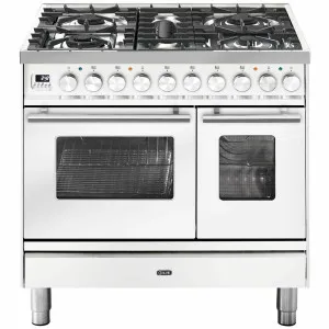 ILVE Professional Plus Series 90cm Dual Fuel Five Burner Double Oven with Milano Knobs PD09PDWE3WH by Ilve, a Cooktops for sale on Style Sourcebook