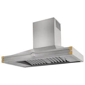 La Cornue Cornufe 110cm Canopy Rangehood Brushed Stainless Steel with Polished Brass HS1IF21ET0 by null, a Rangehoods for sale on Style Sourcebook