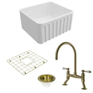 Turner Hastings Novi 50 Butler Sink Pack with Brushed Brass Ludlow Bridge Mixer Tap and Accessories PKG032 by null, a Kitchen Sinks for sale on Style Sourcebook