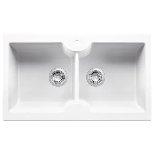 Turner Hastings Cuisine 86 x 50 Double Bowl Fine Fireclay Sink with Taphole Gloss White CUD86FS by Turner Hastings, a Kitchen Sinks for sale on Style Sourcebook