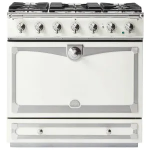 La Cornue Albertine 90cm Dual Fuel Freestanding Oven Pure White with Brushed Nickel ALB90DFWH-N by La Cornue, a Cooktops for sale on Style Sourcebook