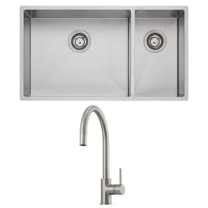 Oliveri Spectra 1 and 1/2 Bowl Sink and Venice Brushed Nickel Pull Out Tap Pack VE520FBN-PSB35SS by Oliveri, a Kitchen Sinks for sale on Style Sourcebook