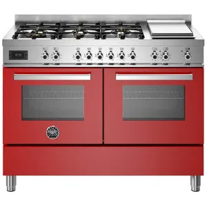 Bertazzoni 120cm Professional Dual Fuel Freestanding Red Oven with Griddle PRO126G2EROT by Bertazzoni, a Cooktops for sale on Style Sourcebook