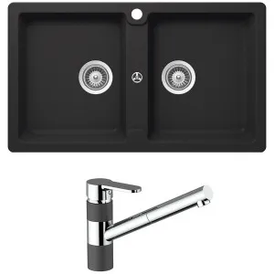 Abey Schock Typos Double Sink & Armando Vicario ISA Kitchen Mixer - Onyx TN200T2B by Abey, a Kitchen Sinks for sale on Style Sourcebook