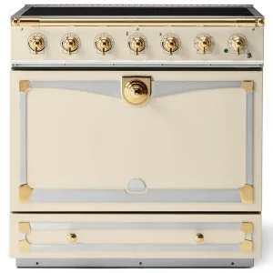 La Cornue Albertine 90cm Induction Freestanding Oven Morning Dew with Polished Brass ALB90EIMD-BN by La Cornue, a Cooktops for sale on Style Sourcebook