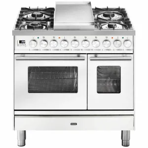 ILVE Professional Plus Series 90cm Dual Fuel Four Burner Teppanyaki Double Oven with Milano Knobs PD09FDWE3WH by Ilve, a Cooktops for sale on Style Sourcebook