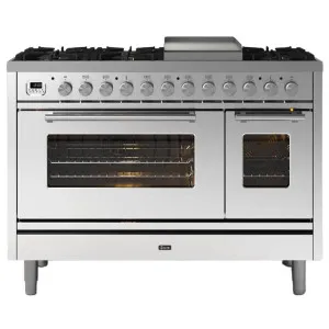 ILVE 120cm Professional Plus Freestanding Double Dual Fuel Oven/Stove with Teppanyaki Fry Top P12FDWE3SS by null, a Ovens for sale on Style Sourcebook