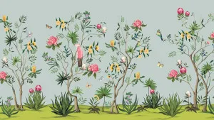 Frolic Among the Flowers Aqua Blue Wallpaper by Urban Road, a Wallpaper for sale on Style Sourcebook