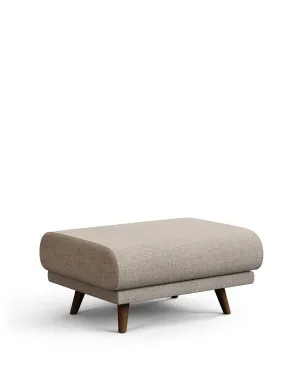 Karin footrest in beige chenille with walnut-coloured solid beechwood legs 90 x 70 cm by null, a Ottomans for sale on Style Sourcebook