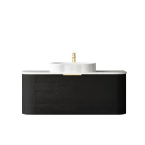Bondi 1200mm Black Oak Wall Hung Curve Vanity with Matte White Top by Otti Australia, a Vanities for sale on Style Sourcebook