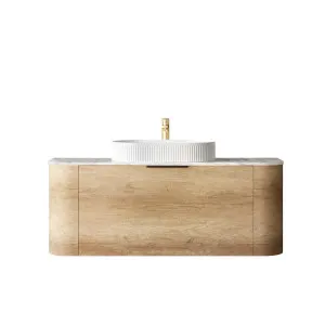 Bondi 1200mm Natural Oak Wall Hung Curve Vanity with Natural Carrara Marble Top by Otti Australia, a Vanities for sale on Style Sourcebook