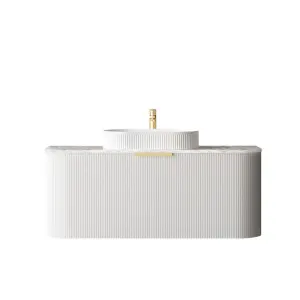 Bondi 1200mm Satin White Fluted Wall Hung Curve Vanity with Natural Carrara Marble Top by Otti Australia, a Vanities for sale on Style Sourcebook