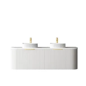 Bondi 1500mm Satin White Fluted Wall Hung Curve Vanity with Cloudy Carrara Top by Otti Australia, a Vanities for sale on Style Sourcebook