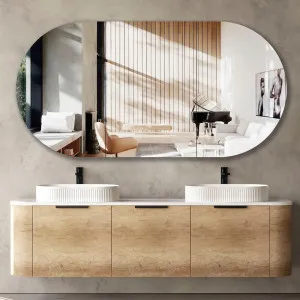 Bondi 1800mm Natural Oak Wall Hung Curve Vanity with Pure White Top by Otti Australia, a Vanities for sale on Style Sourcebook