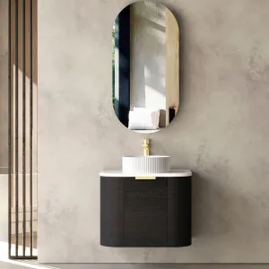 Bondi 600mm Black Oak Wall Hung Curve Vanity with Cloudy Carrara Top by Otti Australia, a Vanities for sale on Style Sourcebook