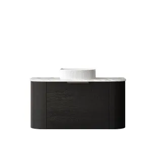 Bondi 900mm Black Oak Wall Hung Curve Vanity with Matte White Top by Otti Australia, a Vanities for sale on Style Sourcebook
