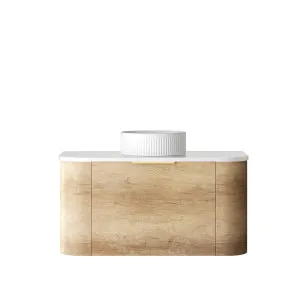 Bondi 900mm Natural Oak Wall Hung Curve Vanity with Matte White Top by Otti Australia, a Vanities for sale on Style Sourcebook