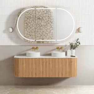 Bondi Fluted 1500mm Woodland Oak Curve Vanity with Cloudy Carrara Top by Otti Australia, a Vanities for sale on Style Sourcebook