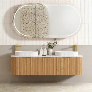 Bondi Fluted 1800mm Woodland Oak Curve Vanity with Cloudy Carrara Top by Otti Australia, a Vanities for sale on Style Sourcebook