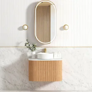 Bondi Fluted 750mm Woodland Oak Curve Vanity with Cloudy Carrara Top by Otti Australia, a Vanities for sale on Style Sourcebook