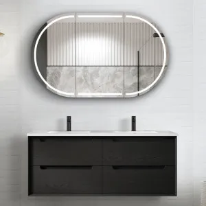 Byron 1200mm Black Oak Wall Hung Vanity with Ceramic Top Double Bowl by Otti Australia, a Vanities for sale on Style Sourcebook