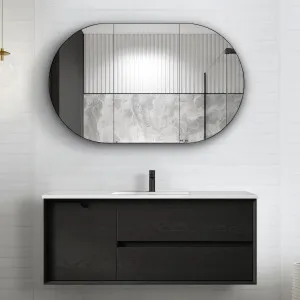 Byron 1200mm Black Oak Wall Hung Vanity with Natural Carrara Marble Top Double Bowl by Otti Australia, a Vanities for sale on Style Sourcebook