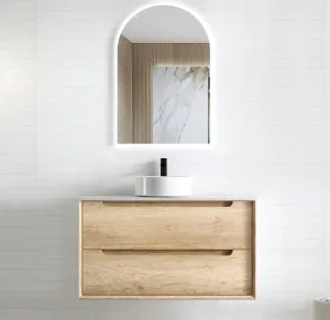 Byron 900mm Natural Oak Wall Hung Vanity with Pure White Top by Otti Australia, a Vanities for sale on Style Sourcebook