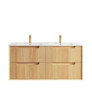 Byron Fluted 1200mm Woodland Oak Wall Hung Vanity with Four Drawers and with Ceramic Top by Otti Australia, a Vanities for sale on Style Sourcebook