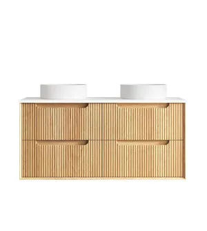 Byron Fluted 1200mm Woodland Oak Wall Hung Vanity with Four Drawers and with Pure White Top by Otti Australia, a Vanities for sale on Style Sourcebook