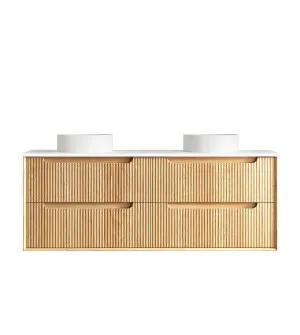 Byron Fluted 1500mm Woodland Oak Wall Hung Vanity with Matte White Top by Otti Australia, a Vanities for sale on Style Sourcebook