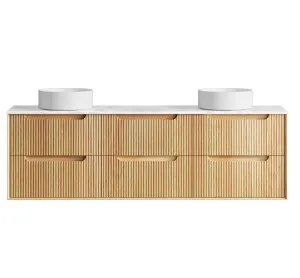 Byron Fluted 1800mm Woodland Oak Wall Hung Vanity with Cloudy Carrara Top by Otti Australia, a Vanities for sale on Style Sourcebook