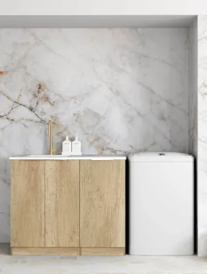 Byron/Bondi Natural Oak Base Laundry Cabinet with 1060mm Matte White Top by Otti Australia, a Cabinetry for sale on Style Sourcebook