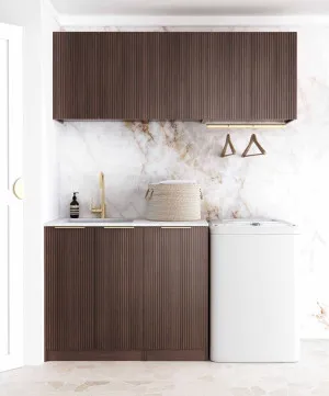 Laundry Kit 1715B Havana Sable Walnut Fluted with Cloudy Carrara Top by Otti Australia, a Cabinetry for sale on Style Sourcebook