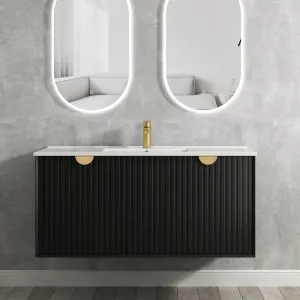 Marlo 1200mm Matte Black Wall Hung Vanity With Cloudy Carrara Top by Otti Australia, a Vanities for sale on Style Sourcebook
