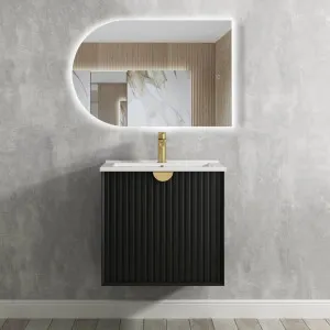 Marlo 600mm Matte Black Wall Hung Vanity With Cloudy Carrara Top by Otti Australia, a Vanities for sale on Style Sourcebook