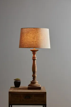 Candela Small - Dark Natural - Turned Wood Candlestick Table Lamp by Florabelle Living, a Table & Bedside Lamps for sale on Style Sourcebook