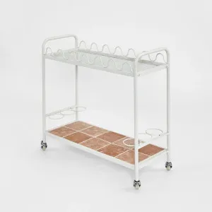 Wira Bar Cart Outdoor Iron White with tiled shelf by Florabelle Living, a Tables for sale on Style Sourcebook