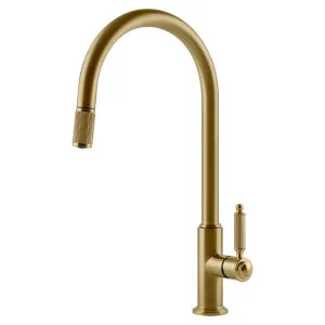 Gessi Venti20 Gooseneck Pull Out Mixer Tap Brushed Gold 60622-716 by Gessi, a Kitchen Taps & Mixers for sale on Style Sourcebook