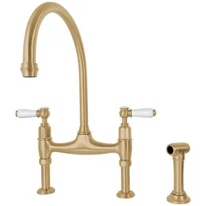Shaws by Perrin & Rowe Pendleton Kitchen Mixer with Rinse - Satin Brass AUSH-4173SBWPC by Shaws by Perrin & Rowe, a Kitchen Taps & Mixers for sale on Style Sourcebook