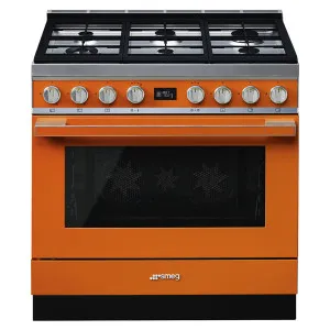 Smeg 90cm Portofino Freestanding Dual Fuel Oven/Stove Orange CPF9GPORA by Smeg, a Cooktops for sale on Style Sourcebook
