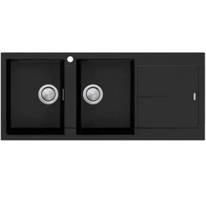 ST-BL1516 OF San-Black Dble LHB B&DR by Santorini, a Kitchen Sinks for sale on Style Sourcebook