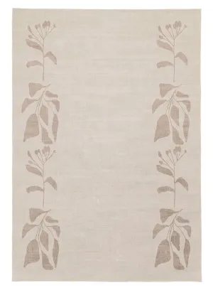 Solange Beige and Brown Botanical Border Washable Rug by Miss Amara, a Contemporary Rugs for sale on Style Sourcebook