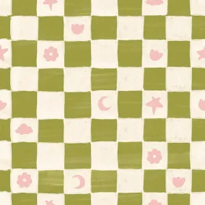 Starflower Chess Green Wallpaper by Urban Road, a Wallpaper for sale on Style Sourcebook