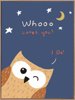 Whooo Loves You? I Do! Blue Canvas Art Print by Urban Road, a Prints for sale on Style Sourcebook