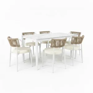 Cabria 7 Piece Sintered Stone Outdoor Dining Set in Beige by Luxo Outdoors, a Tables for sale on Style Sourcebook