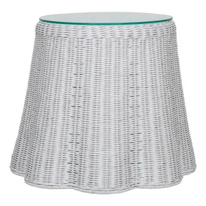 Fleur Side Table 57cm in Rattan White by OZ Design, a Side Table for sale on Style Sourcebook