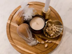 Acacia Round Wooden Serving Board with Palm Spreader  34 x34 x3.55 by La Vida Trading, a Cutlery for sale on Style Sourcebook